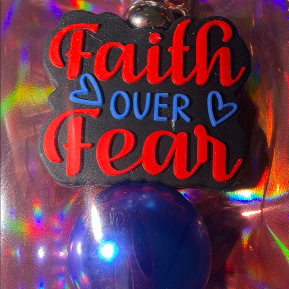 Faith Over Fear Bag Charm with Blue and Black Beads - Picture 2 of 2